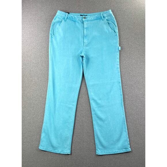 AFRM Jeans Womens 30 Teal Blue Fez High Rise Utility Straight Carpenter Denim - Picture 1 of 16